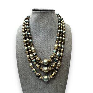 Vintage 1950s Japan Multi-Strand Necklace Crystal Acrylic Beads 14-17"